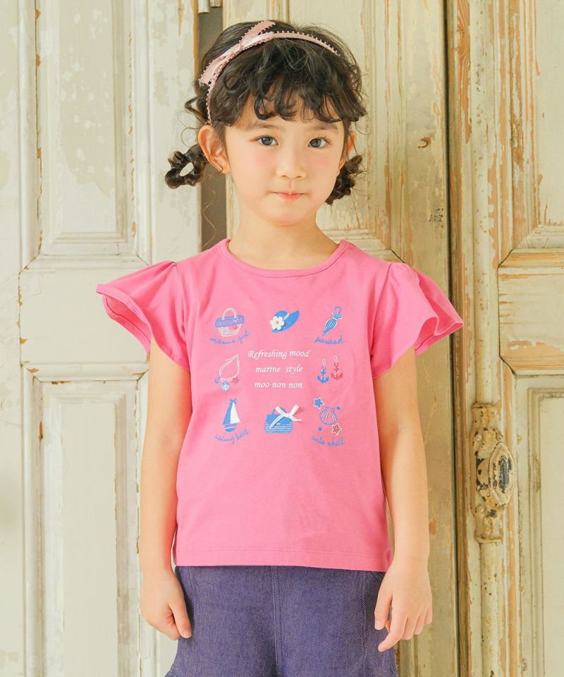 綿100％ マリン ラメ ロゴ プリント Tシャツ｜ベビー・子供服