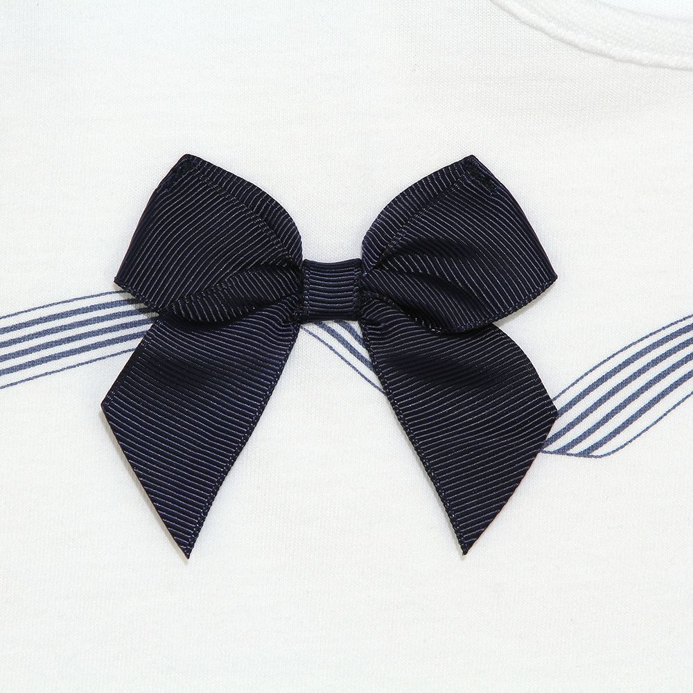 子供服 女の子 綿100％ リボンつき レース プリント Tシャツ オフホワイト(11) デザインポイント1