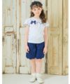 子供服 女の子 綿100％ リボンつき レース プリント Tシャツ オフホワイト(11) モデル画像全身