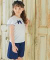 子供服 女の子 綿100％ リボンつき レース プリント Tシャツ オフホワイト(11) モデル画像1