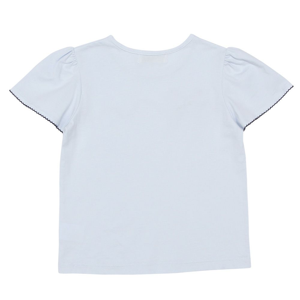 子供服 女の子 綿100％ リボンつき レース プリント Tシャツ ブルー(61) 背面