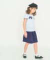 子供服 女の子 綿100％ リボンつき レース プリント Tシャツ ブルー(61) モデル画像アップ