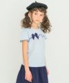 子供服 女の子 綿100％ リボンつき レース プリント Tシャツ ブルー(61) モデル画像1