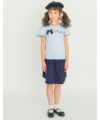 子供服 女の子 綿100％ リボンつき レース プリント Tシャツ ブルー(61) モデル画像2