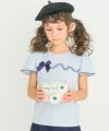 子供服 女の子 綿100％ リボンつき レース プリント Tシャツ ブルー(61) モデル画像3