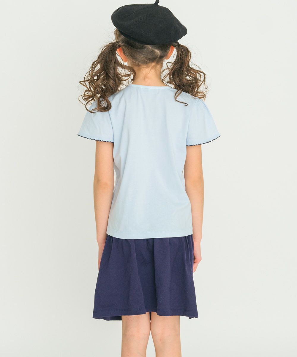 子供服 女の子 綿100％ リボンつき レース プリント Tシャツ ブルー(61) モデル画像4
