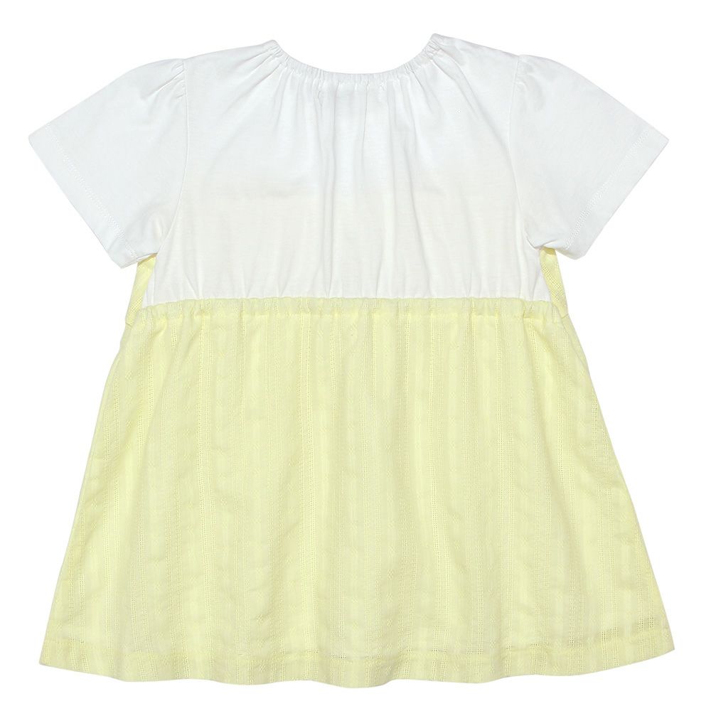 子供服 女の子 リボンつき ドビー織り ストライプ模様 重ね着風 Tシャツ イエロー(04) 背面