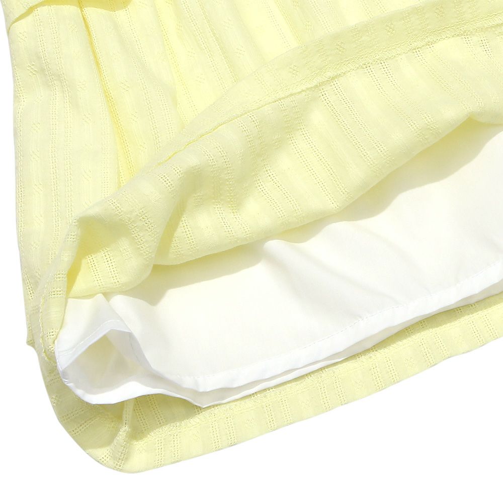 子供服 女の子 リボンつき ドビー織り ストライプ模様 重ね着風 Tシャツ イエロー(04) デザインポイント2