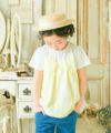 子供服 女の子 リボンつき ドビー織り ストライプ模様 重ね着風 Tシャツ イエロー(04) モデル画像