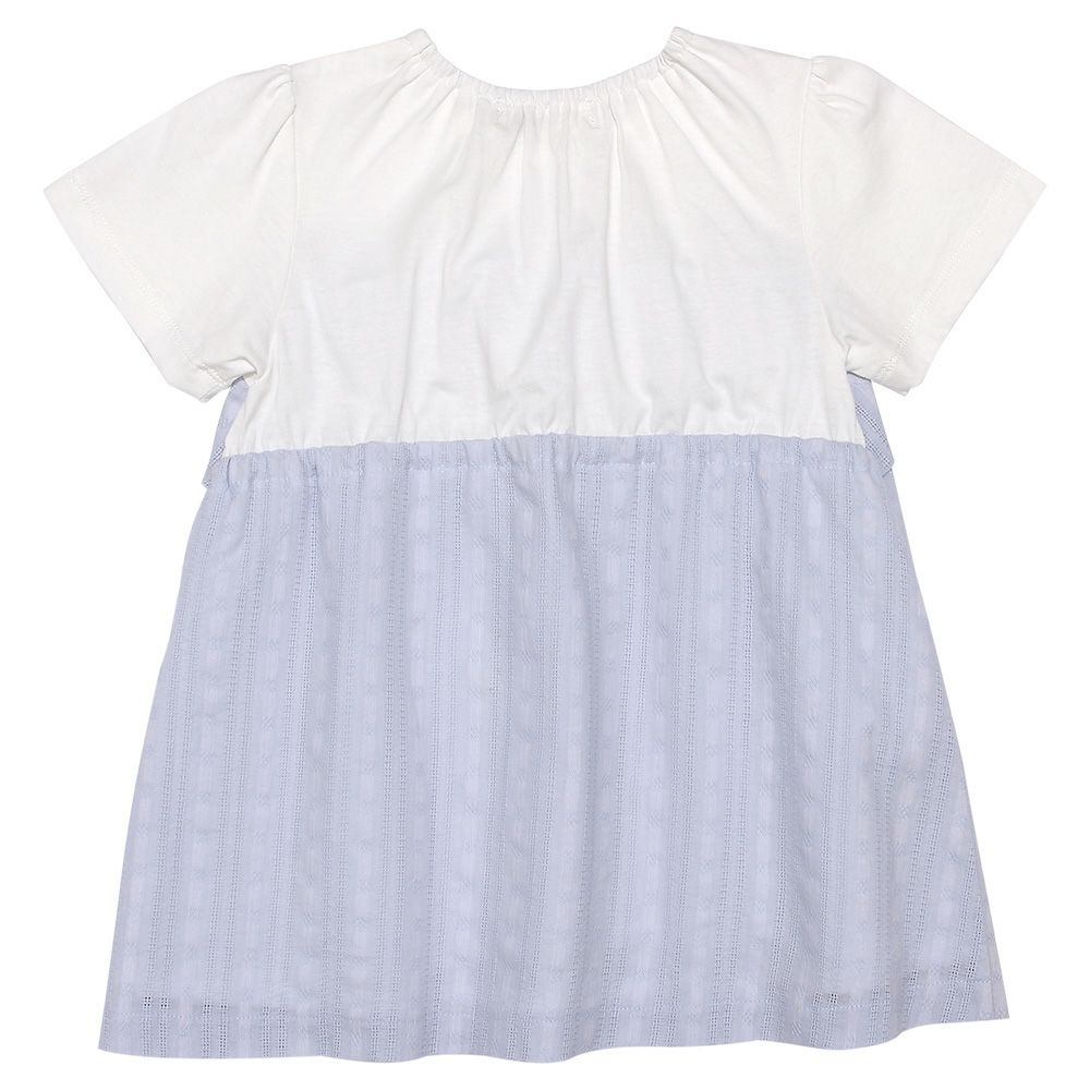 子供服 女の子 リボンつき ドビー織り ストライプ模様 重ね着風 Tシャツ ブルー(61) 背面