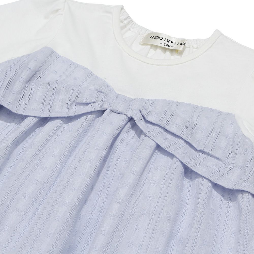 子供服 女の子 リボンつき ドビー織り ストライプ模様 重ね着風 Tシャツ ブルー(61) デザインポイント1
