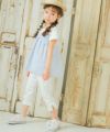 子供服 女の子 リボンつき ドビー織り ストライプ模様 重ね着風 Tシャツ ブルー(61) モデル画像3