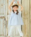 子供服 女の子 リボンつき ドビー織り ストライプ模様 重ね着風 Tシャツ ブルー(61) モデル画像4