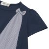 子供服 女の子 リボンつき ストライプ柄 切り替え Aライン Tシャツ ネイビー(06) デザインポイント1