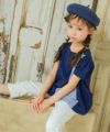 子供服 女の子 リボンつき ストライプ柄 切り替え Aライン Tシャツ ネイビー(06) モデル画像2