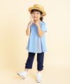 子供服 女の子 リボンつき ストライプ柄 切り替え Aライン Tシャツ ブルー(61) モデル画像