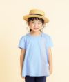 子供服 女の子 リボンつき ストライプ柄 切り替え Aライン Tシャツ ブルー(61) モデル画像