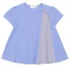 子供服 女の子 リボンつき ストライプ柄 切り替え Aライン Tシャツ ブルー(61) 正面