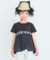 子供服 女の子 ギンガムチェック リボン ギャザー 切り替え Tシャツ ブラック(00) モデル画像アップ