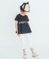 子供服 女の子 ギンガムチェック リボン ギャザー 切り替え Tシャツ ブラック(00) モデル画像2