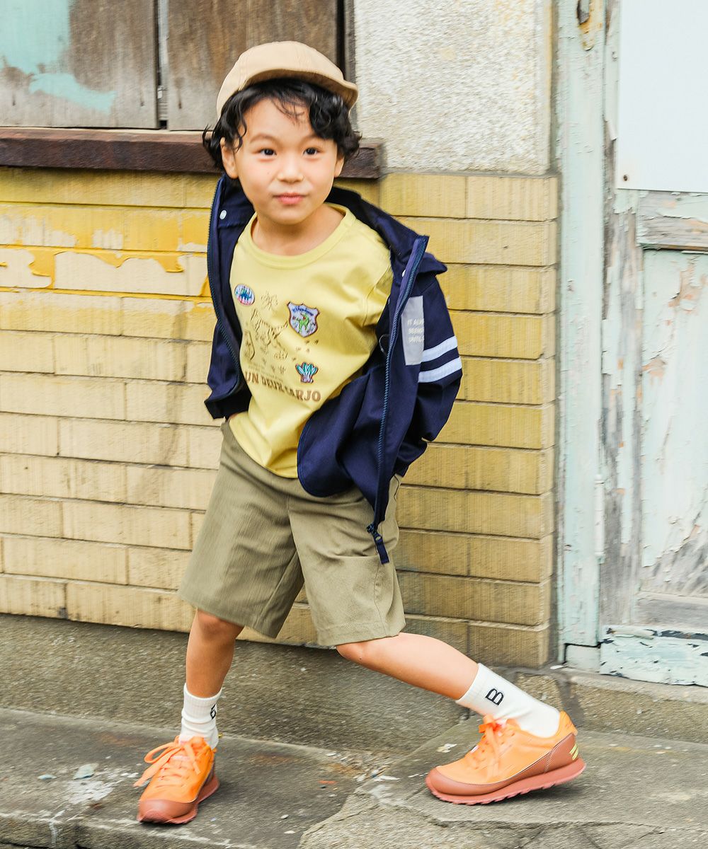 ベビー服 男の子 綿100％ 恐竜 ロゴ プリント ワッペンつき Tシャツ イエロー(04) モデル画像3