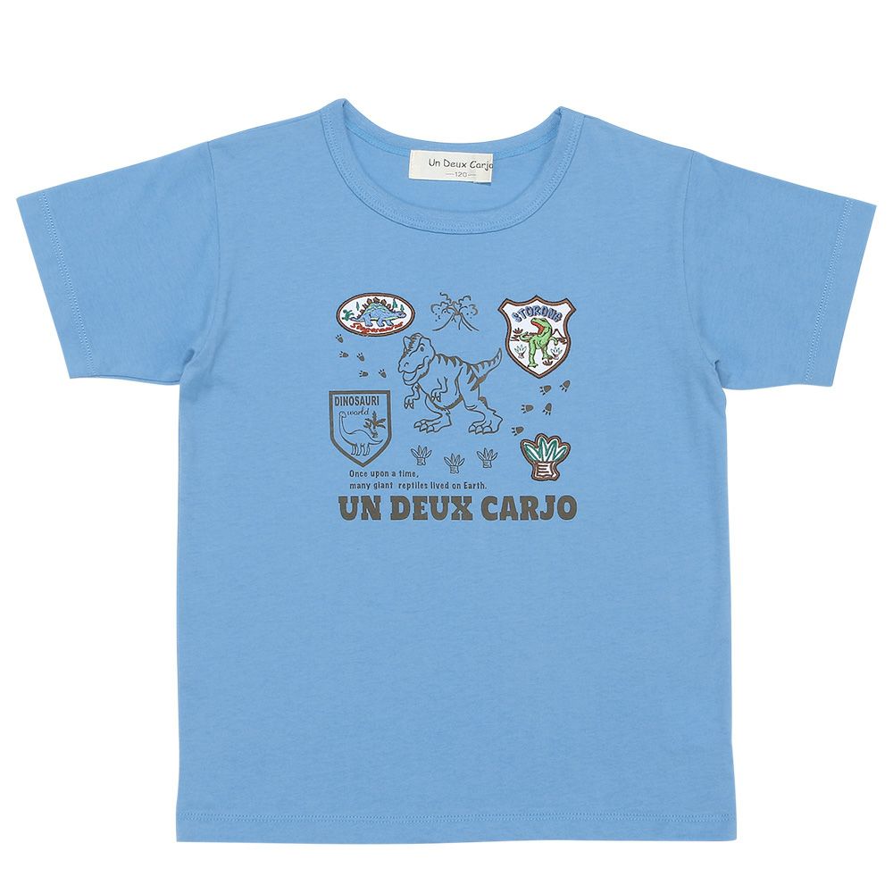 ベビー服 男の子 綿100％ 恐竜 ロゴ プリント ワッペンつき Tシャツ ブルー(61) 正面