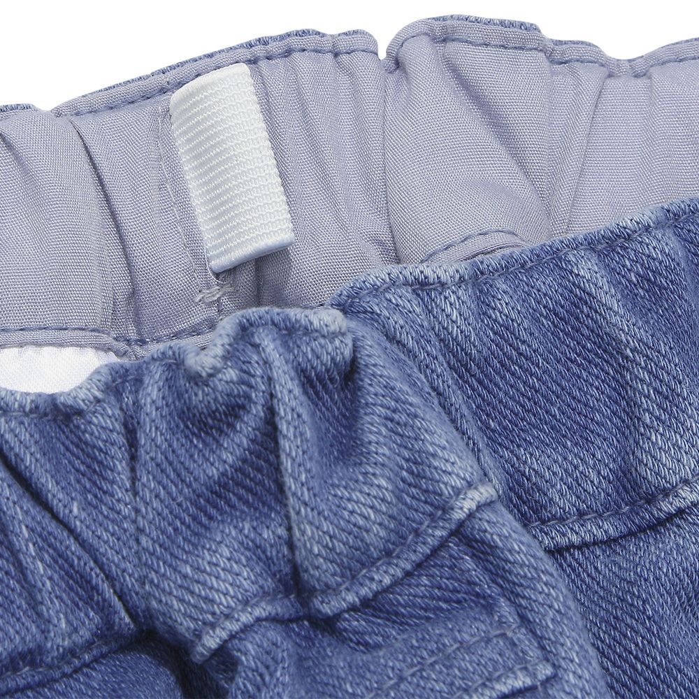 ベビー服 男の子 ストレッチデニム オリジナルロゴワッペン ハーフパンツ ブルー(61) デザインポイント2