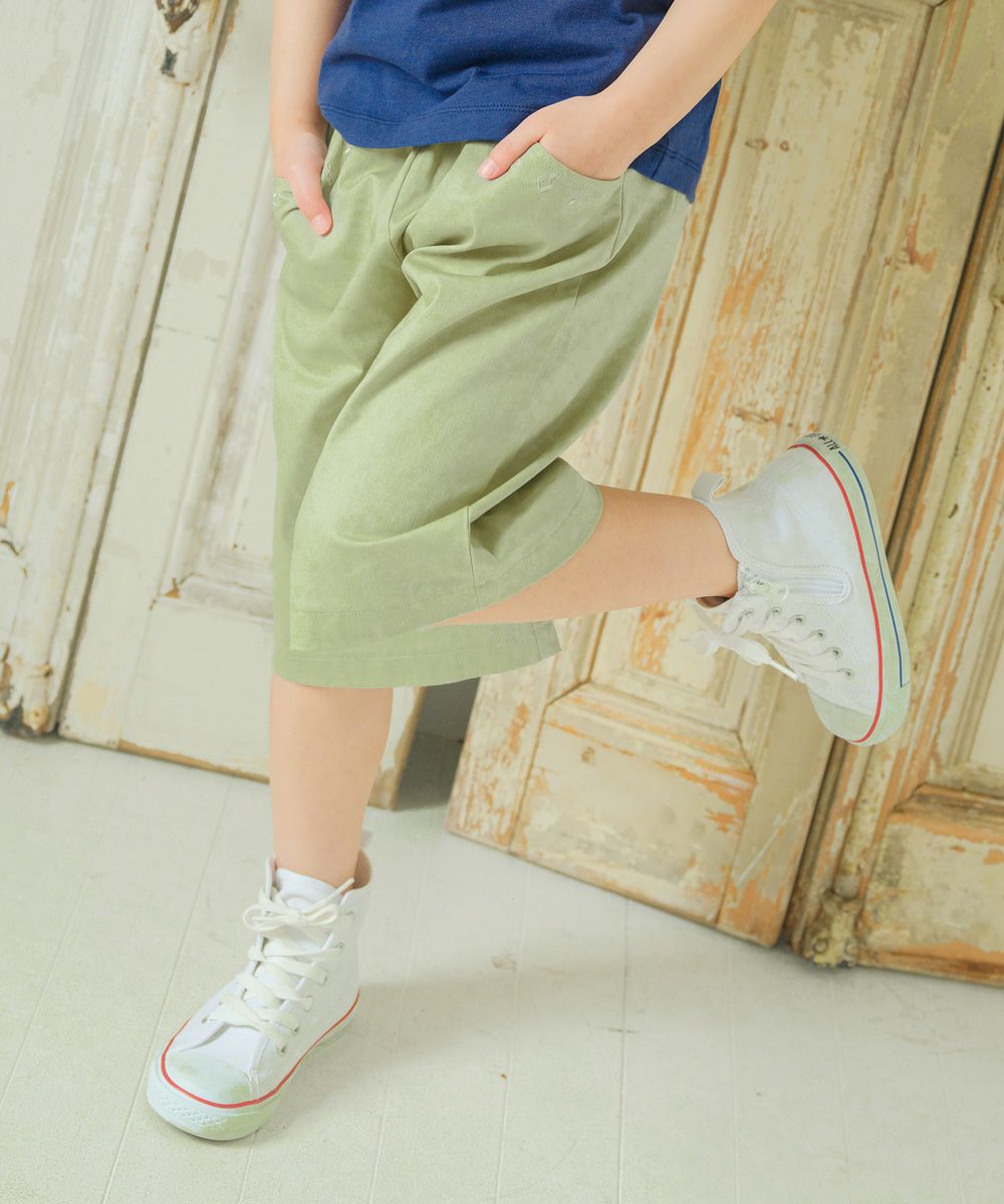 子供服 女の子 音符 刺? スーパーストレッチ ワイドパンツ グリーン(08) モデル画像全身