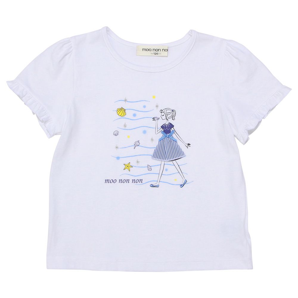 子供服 女の子 綿100％ 女の子モチーフ マリンテイスト フリル袖 Tシャツ オフホワイト(11) 正面