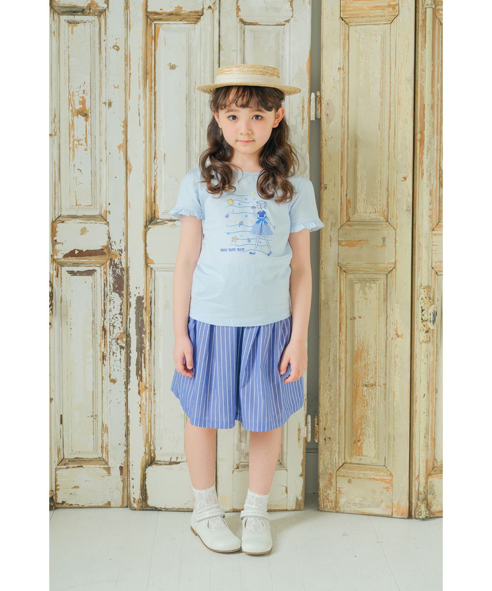 子供服 女の子 綿100％ 女の子モチーフ マリンテイスト フリル袖 Tシャツ ブルー(61) モデル画像1