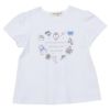 ベビー服 女の子 綿100％ ハートモチーフ ロゴ プリント   後ろ リボンつき Tシャツ オフホワイト(11) 正面