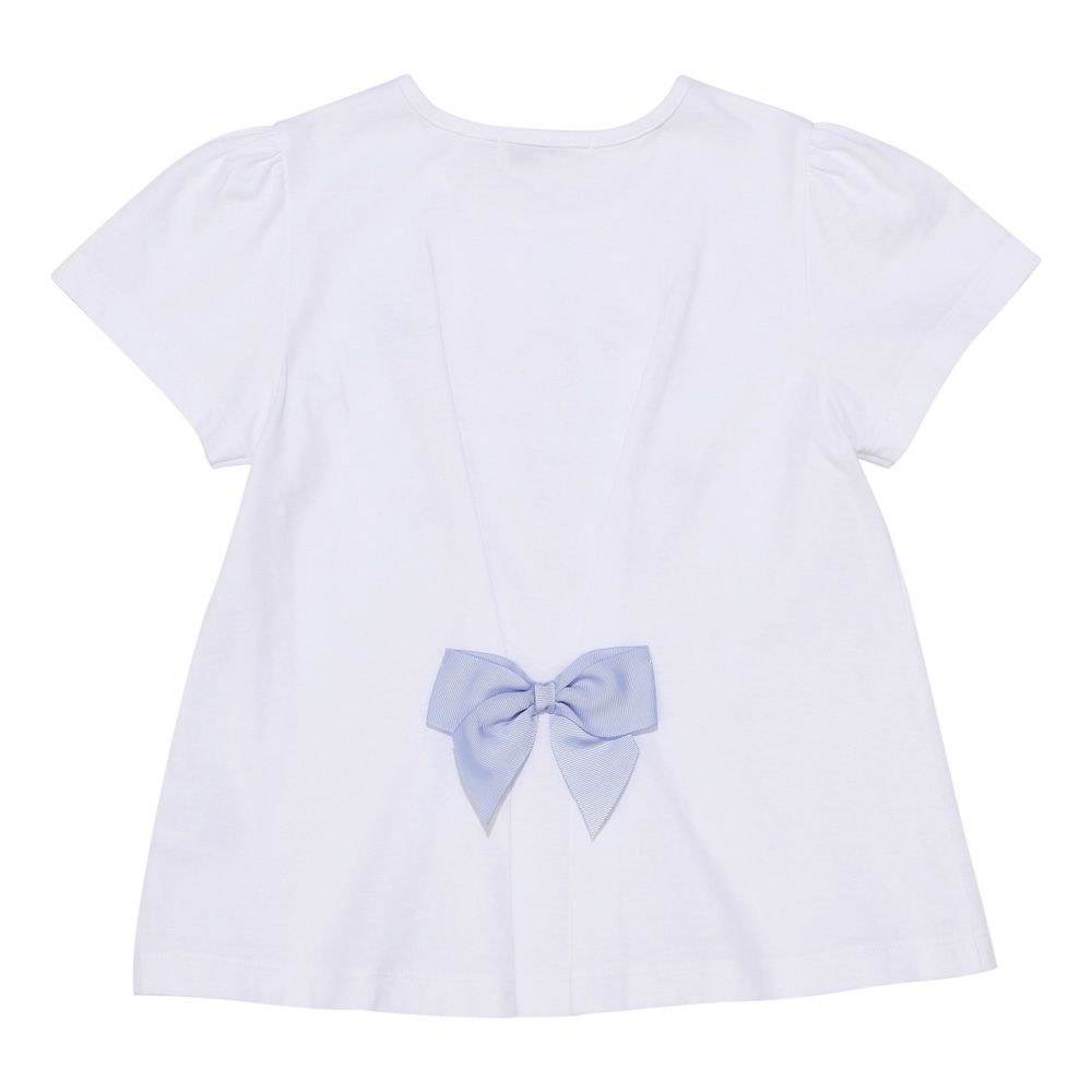 ベビー服 女の子 綿100％ ハートモチーフ ロゴ プリント   後ろ リボンつき Tシャツ オフホワイト(11) 背面