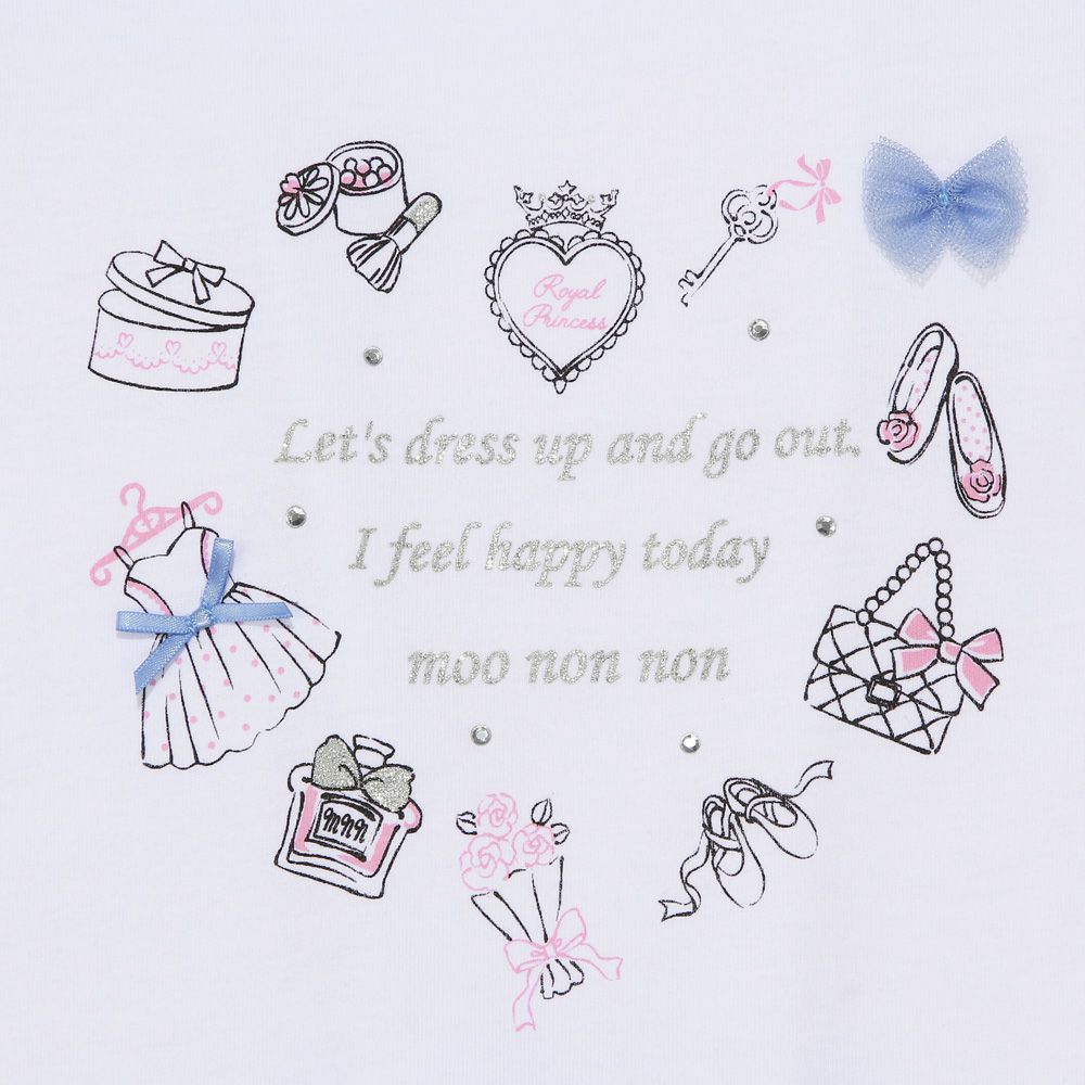 ベビー服 女の子 綿100％ ハートモチーフ ロゴ プリント   後ろ リボンつき Tシャツ オフホワイト(11) デザインポイント1