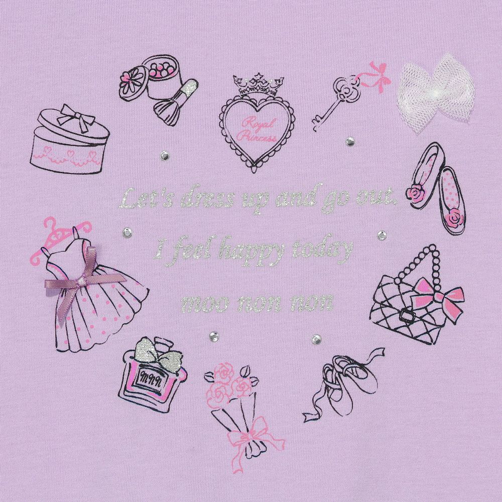 ベビー服 女の子 綿100％ ハートモチーフ ロゴ プリント   後ろ リボンつき Tシャツ パープル(91) デザインポイント1