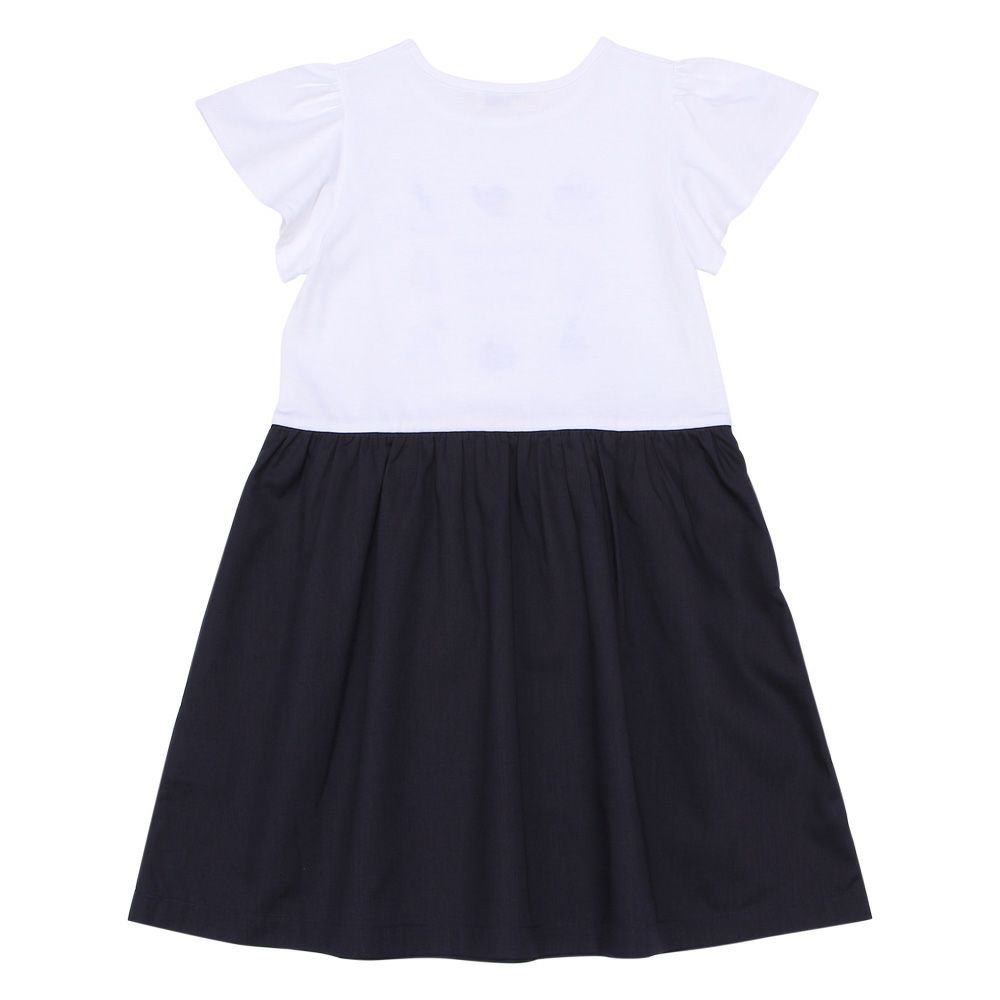 子供服 女の子 貝殻 帽子 ロゴ プリント フレアースリーブ ドッキングワンピース オフホワイト(11) 背面