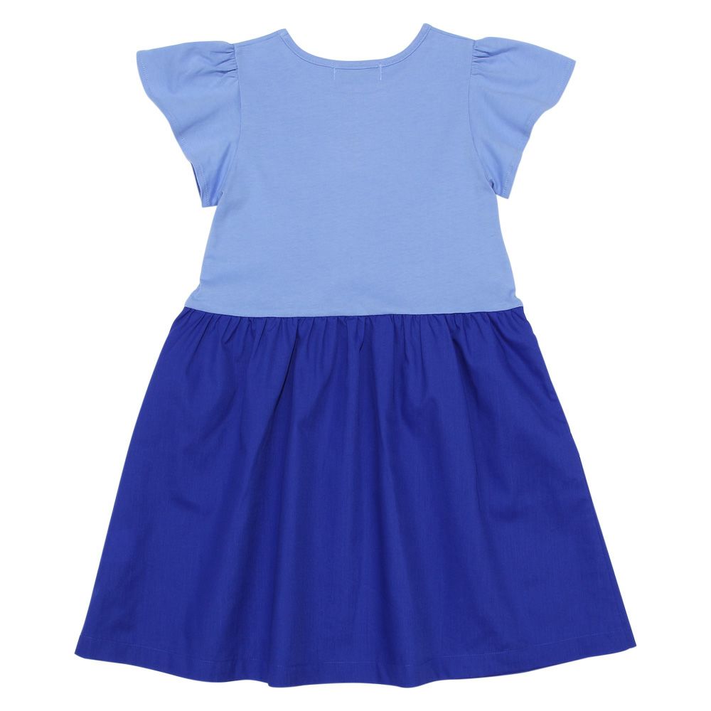 子供服 女の子 貝殻 帽子 ロゴ プリント フレアースリーブ ドッキングワンピース ブルー(61) 背面