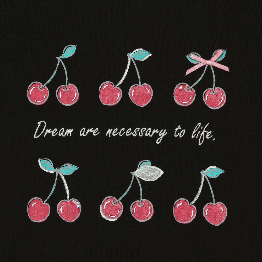 子供服 女の子 リボン ＆ さくらんぼ ロゴ プリント ギンガムチェック ドッキングワンピース ブラック(00) デザインポイント1