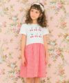 子供服 女の子 リボン ＆ さくらんぼ ロゴ プリント ギンガムチェック ドッキングワンピース レッド(03) モデル画像アップ