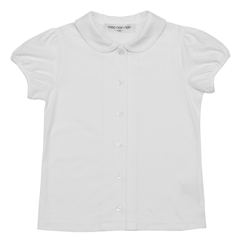 ベビー服 女の子 綿100％ボタン開き 丸襟 パフスリーブ ブラウス ホワイト(01) 正面