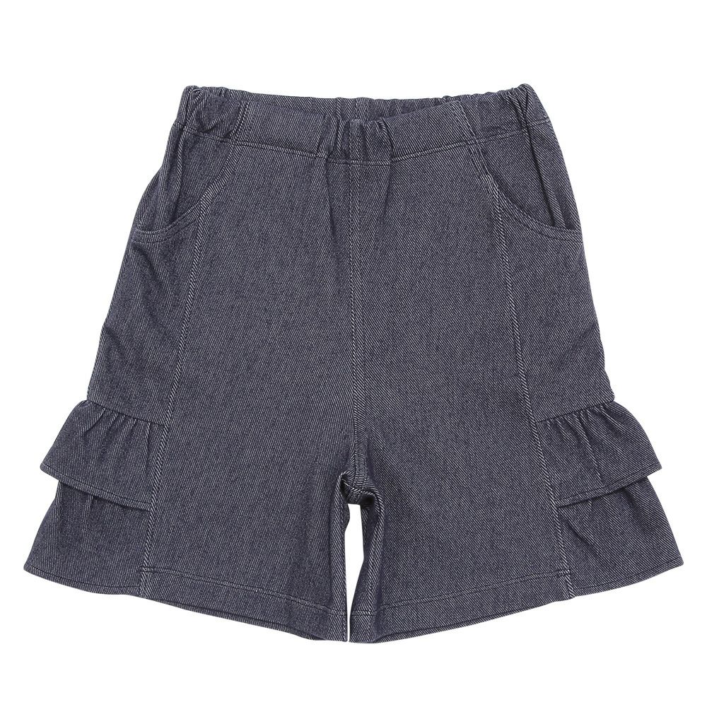 子供服 女の子 ストレッチ デニムニット フリルつき キュロットパンツ ネイビー(06) 正面