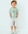 子供服 男の子 綿100％ くま ドラム プリント Tシャツ グリーン(08) モデル画像全身