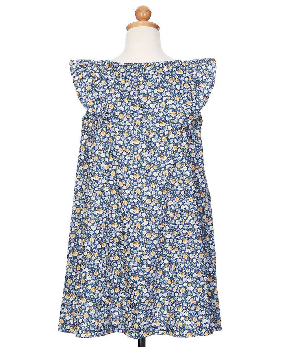 子供服 女の子 綿100％ 花柄 リボン フリル ワンピース ネイビー(06) トルソー背面