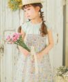 子供服 女の子 綿100％ 花柄 ギャザー ドッキングワンピース グリーン(08) モデル画像1