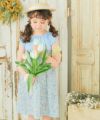 子供服 女の子 綿100％ 花柄 ギャザー ドッキングワンピース ブルー(61) モデル画像1