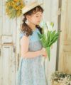 子供服 女の子 綿100％ 花柄 ギャザー ドッキングワンピース ブルー(61) モデル画像2