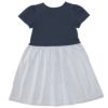 子供服 女の子 綿100％ ストライプ柄 お花 音符 ロゴ バイオリン 刺? ドッキングワンピース ネイビー(06) 背面