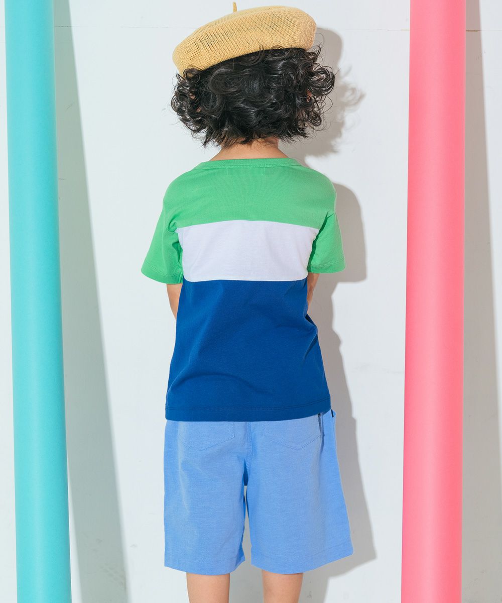 ベビー服 男の子 ダンガリー ブランドロゴタグつき ハーフパンツ ブルー(61) モデル画像2
