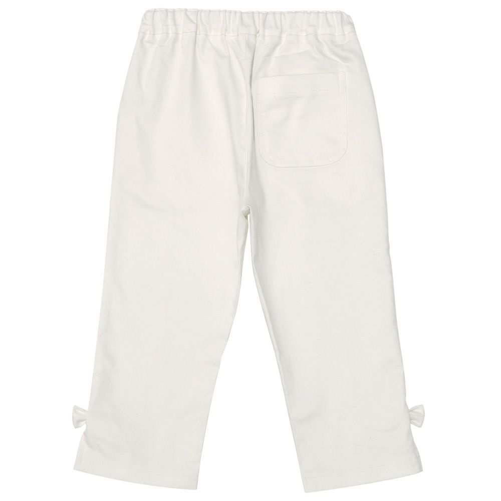 子供服 女の子 ストレッチツイル リボン 7分丈 クロップドパンツ オフホワイト(11) 背面 カプリパンツ