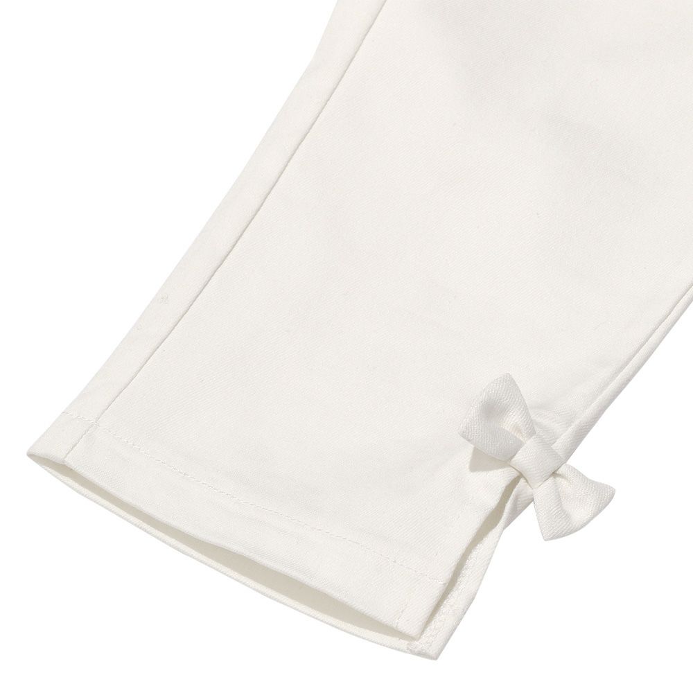 子供服 女の子 ストレッチツイル リボン 7分丈 クロップドパンツ オフホワイト(11) デザインポイント2 カプリパンツ