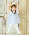 子供服 女の子 ストレッチツイル リボン 7分丈 クロップドパンツ オフホワイト(11) モデル画像全身
